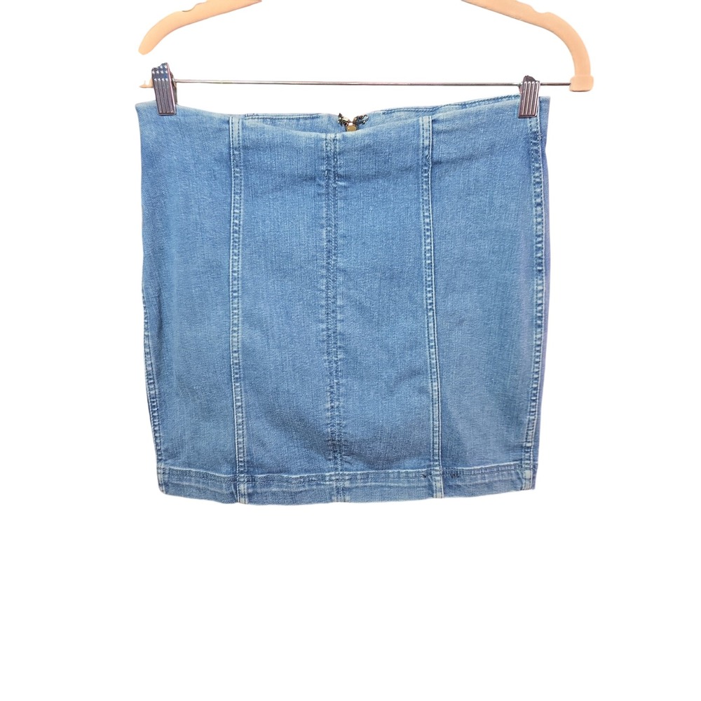 Free People Y2K Denim Mini Skirt Light Wash Blue Paneled High Rise Size 10 - Picture 2 of 9